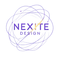 Logo orbitaire violet et or de NEXITE DESIGN, agence de webdesign premium.